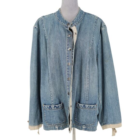 Tommy Hilfiger Jacket Plus Size 3X Blue Cotton Denim Jean Snaps Pockets Vintage - Picture 2 of 16